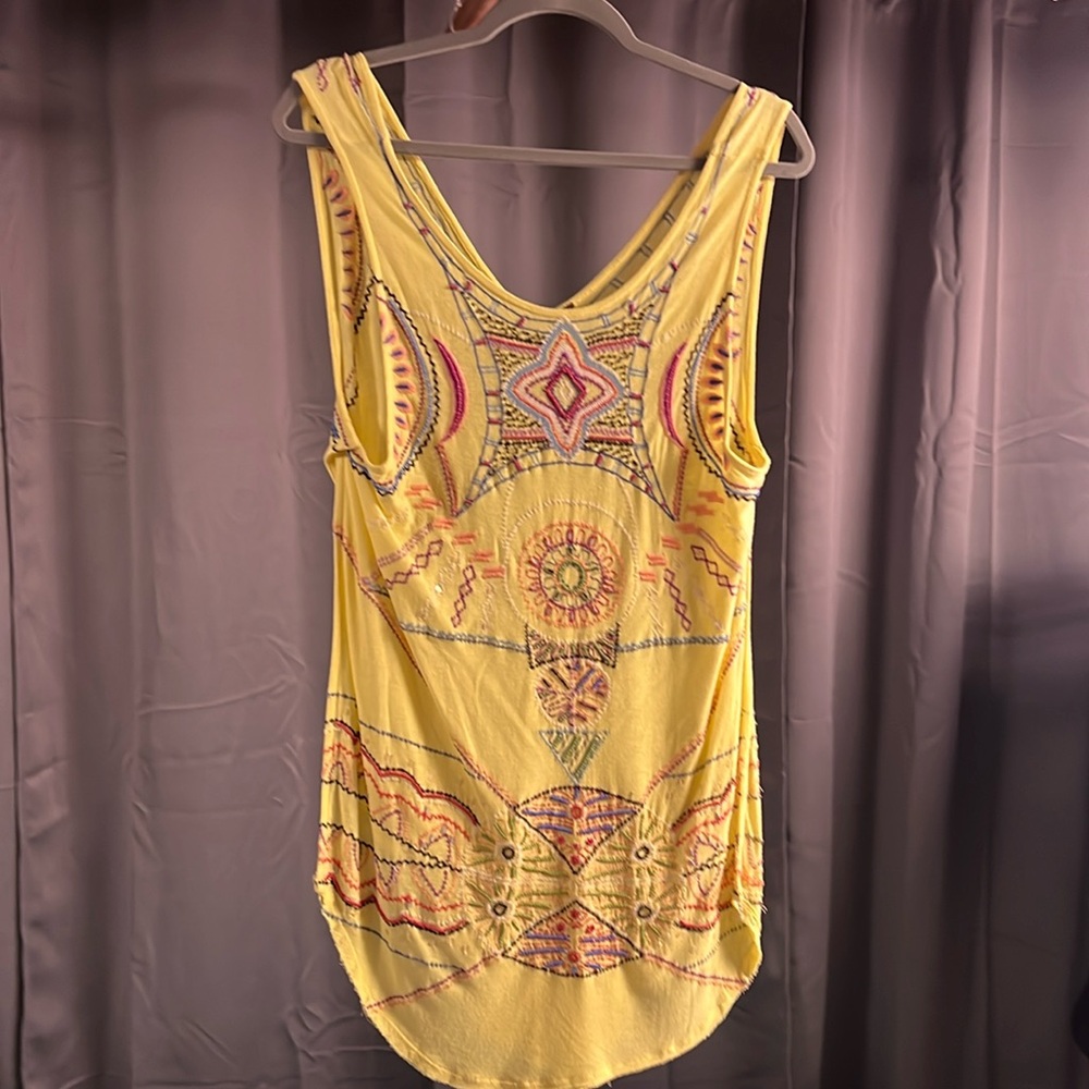 Yellow Embroidered Free People Tank